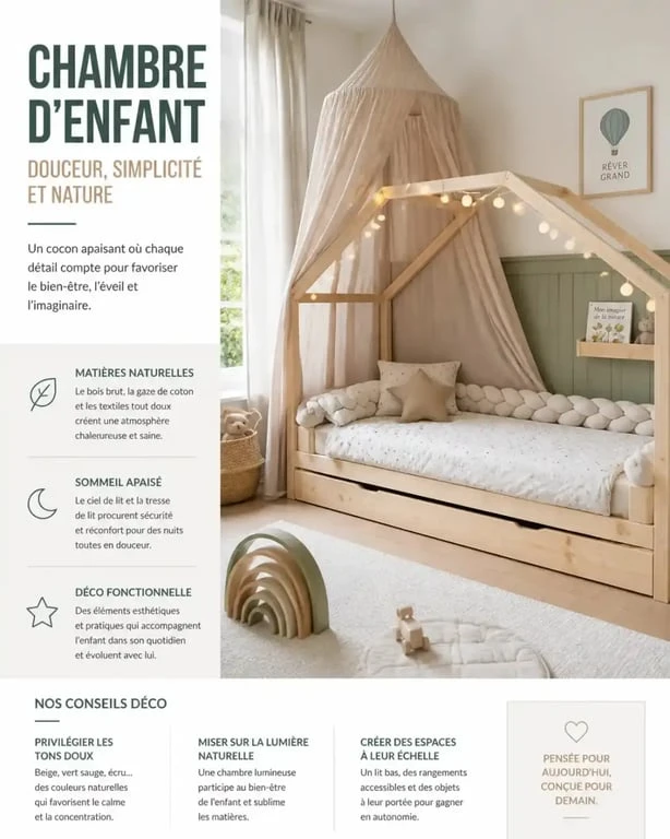 Décoration de lit cabane pour chambre d'enfant avec ciel de lit et accessoires cosy