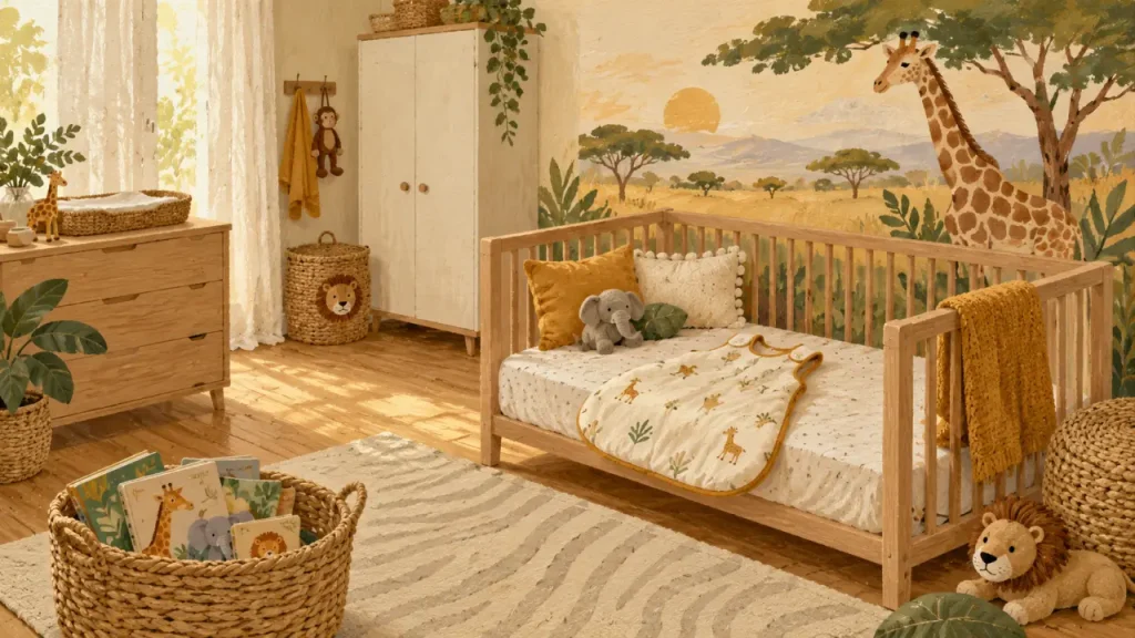 Chambre bébé safari : une savane douce sans accumuler les accessoires