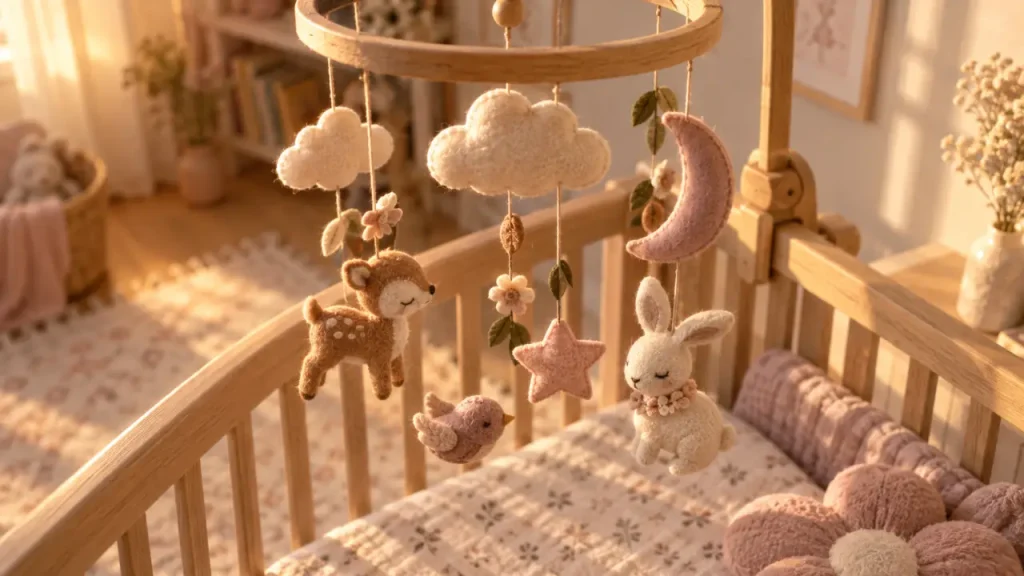 Mobile bébé fille : éveil, rituel du coucher et sécurité avant le décor