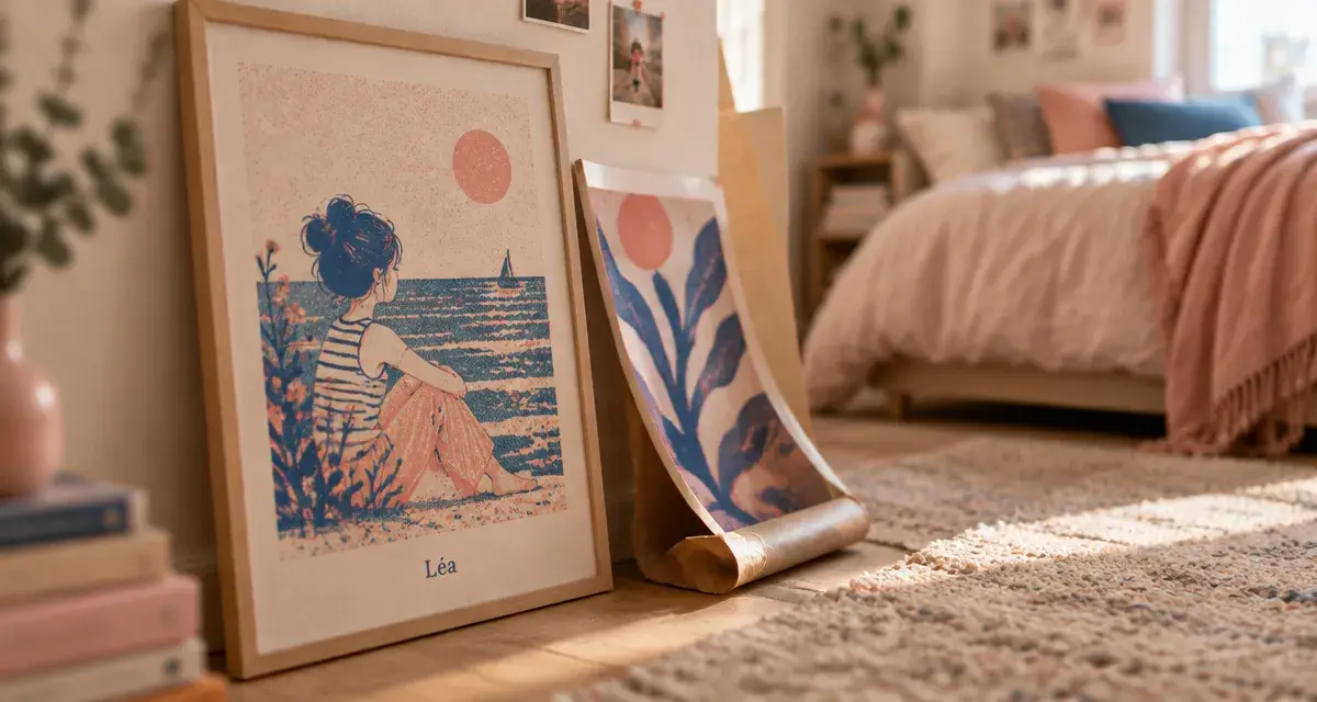 Tableau chambre fille : affiche riso dans une chambre de fille